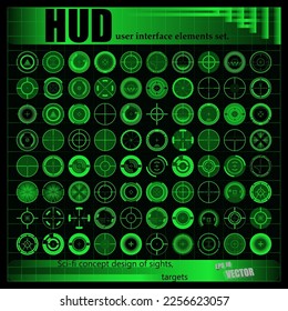 Vector HUD Interface Screen Design.A futuristic set of elements for the user interface and video games,for the dashboard of military equipment and aircraft.Sci-fi concept design of sights, targets.