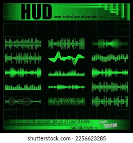Vector HUD Interface Screen Design.A futuristic set of elements for the user interface,video games and music.Sci-fi concept design of sound scale, sound, rhythm.