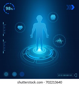 vector HUD interface virtual hologram human, futuristic science and technology system ,health care innovation concept background 