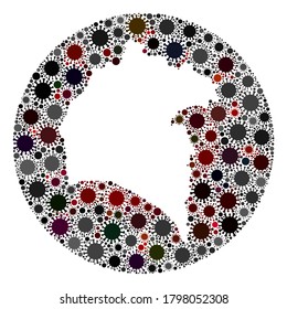 Die Provinz Vector Huelva hat eine Karte mit dem Covid-2019-Virus erstellt. Infektionen greifen das isolierte Gebiet von außen an. Stencils rund um die Provinz Huelva Karte Collage mit Infektionsteilen.