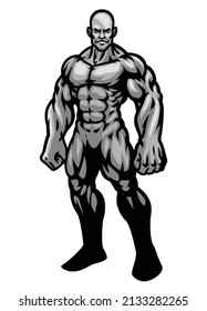 Vector of Huge Muscle Bodybuilder Stance