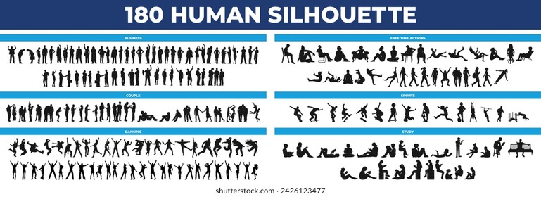 Vector huge set of 180 very detailed people silhouettes