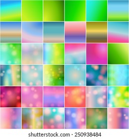Vector huge set of 36 vintage, retro, abstract, colorful, blurred, defocused hipster spring backgrounds with light leaks