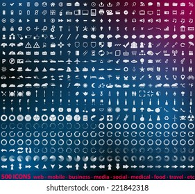 Vector huge set of 500 very detailed web icons - loaders, web, mobile, business, media, social, medical, food, travel, nature