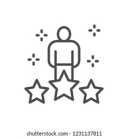 Vector human with big stars, worker rating, assessment, feedback line icon. Symbol and sign illustration design. Isolated on white background
