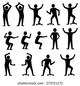 Vector human body action poses pictogram icons