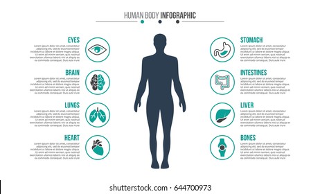 Vector human body infographic. Medical and healthcare template for presentation with 8 steps, options, parts or processes.