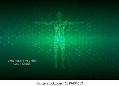 Vector human body with molecules DNA. Medicine, science and technology concept