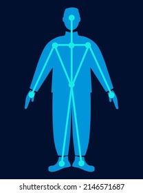 Vector Human Body Scan Flat Icon. Body Scanning Icon Isolated On Dark Background. Biometric Identification Web Graphics