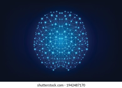 Vector human brain abstract global technology blue background. Geometric connecting dot brain.