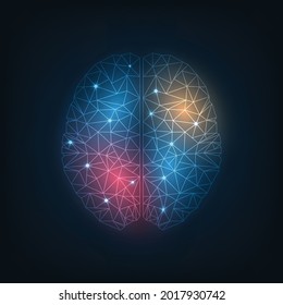 Vector human brain abstract global technology with blue background.