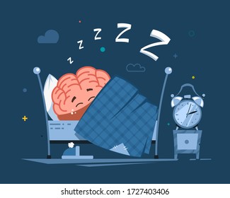 vector human brain character has a healthy sleep in the bed