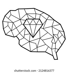 Vektor menschliches Gehirn mit Diamantsymbol einzeln auf weißem Hintergrund. Line Creative Idee Symbol in schwarzer Linie Stil. Web-Grafiken der Ideenerzeugung