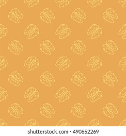 Vector Human Brain Icon Seamless Pattern on Orange Background