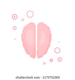 Vector human brain. Mental health icon with gears decoration. 