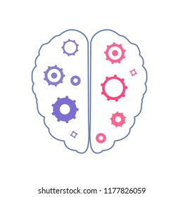Vector human brain. Mental health icon with gears decoration. 