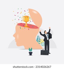 Vector human brain opens with trophy. Businessman get award trophy. Best and success business design vector illustration