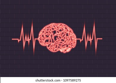 Vector Human Brain Pulse Wave Neon Stock Vector (Royalty Free ...