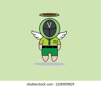 vector of human doll cartoon character in mask with angel theme.