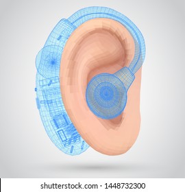 vector human ear. hearing treatment, plastic surgery, implantation