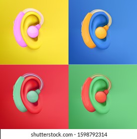 vector human ear. hearing treatment, plastic surgery, implantation. multicolor set. your personality