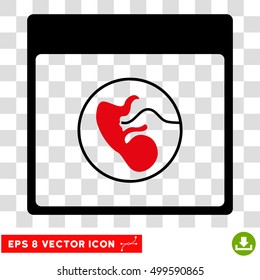 Vector Human Embryo Calendar Page EPS vector icon. Illustration style is flat iconic bicolor intensive red and black symbol on a transparent background.