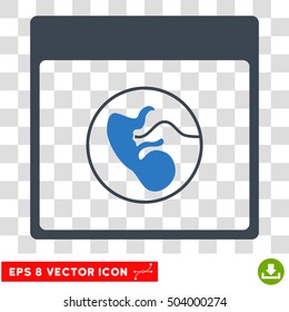 Vector Human Embryo Calendar Page EPS vector icon. Illustration style is flat iconic bicolor smooth blue symbol on a transparent background.