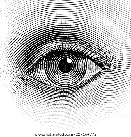 Vector human eye in engraved style. Eps8. CMYK. Organized by layers. One global color. Gradients free.