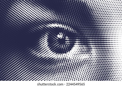 Vector human eye illustration made by halftone patter.
