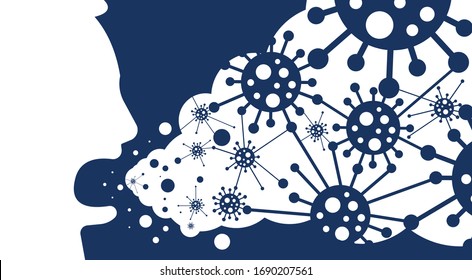 Vector of a human face of contagious coronaviruse sick person sneezing out coronaviruses. Coronavirus icon logo vector Illustration. Healthcare and medical concept background.
