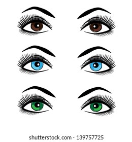 Vector human female eyes illustration. Make-up. Colored lenses. 