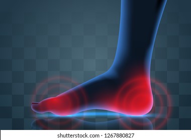 vector human foot. blue contour and red spots of pain. ready element for medicine and orthopedics