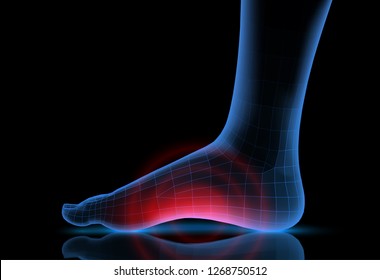 vector human foot. blue contour and red spots of pain. ready element for medicine and orthopedics