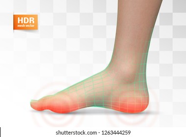 vector human foot.red spots of pain. ready element for medicine and orthopedics