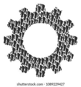 Vector human footprint icons are composed into gear wheel collage. Development design concept constructed with human footprint pictograms.