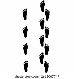Vector of a human footprint walking barefoot on a white background. silhouette of a footprint print.