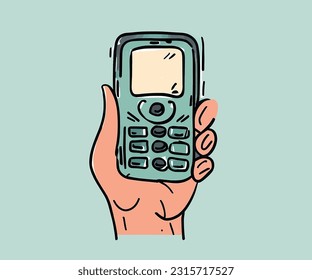 vector human hand holding mobile phone