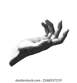 Vector human hand with trendy retro photocopy effect. Modern stipple dots texture for design art.