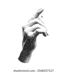Vector human hand with trendy retro photocopy effect. Modern stipple dots texture for design art.