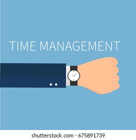 Vector Human Hand and Wristwatch.Time management vector business concept.Vector watch for time management business infographic. -stock vector