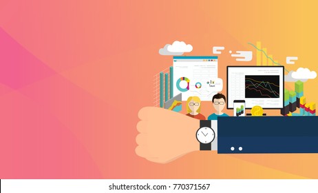 Vector Human Hand and Wristwatch.Time management vector business concept.Vector watch for time management business infographic. -stock vector