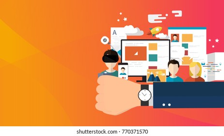 Vector Human Hand and Wristwatch.Time management vector business concept.Vector watch for time management business infographic. -stock vector