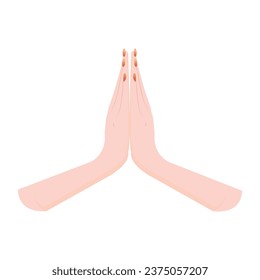 Vector human hands folded in prayer hand pray symbol isolated on white background.