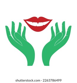 vector human hands illustration, An illustration of dental smile, The concept of dentist logo creation