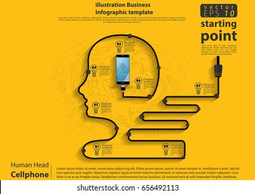 Vector Human Head - Cellphone  modern design Idea and Concept, Background lined,icon,Text various, illustration Business  Infographic template.
