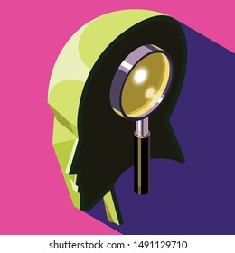 vector human head and magnifying glass creative idea concept