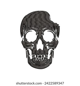 vector human head skull logo using embroidery art