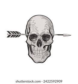 vector human head skull logo using embroidery art