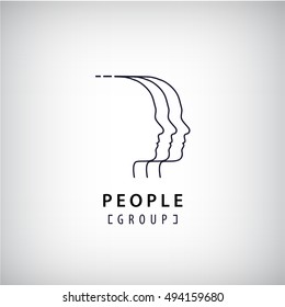 Vector human heads logo. People creative group, teamwork, meeting logotype. Communication sign