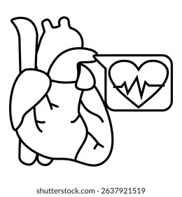 Vector of human heart with a speech bubble showing a heart and ECG line. Suitable for health communication or cardiology themes.